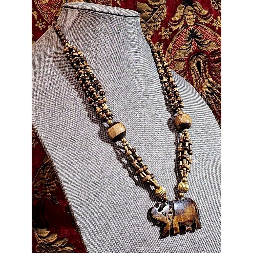 Beautifully Handcrafted Mixed Materials of Wood and Metal Statement Necklace.
